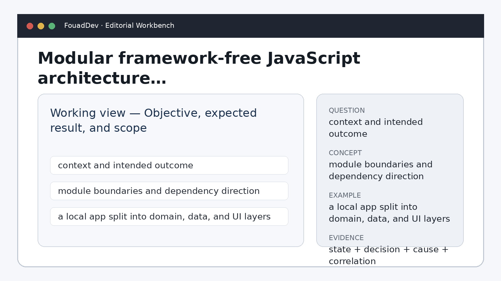 Architecture JavaScript modulaire sans framework pour une application durable