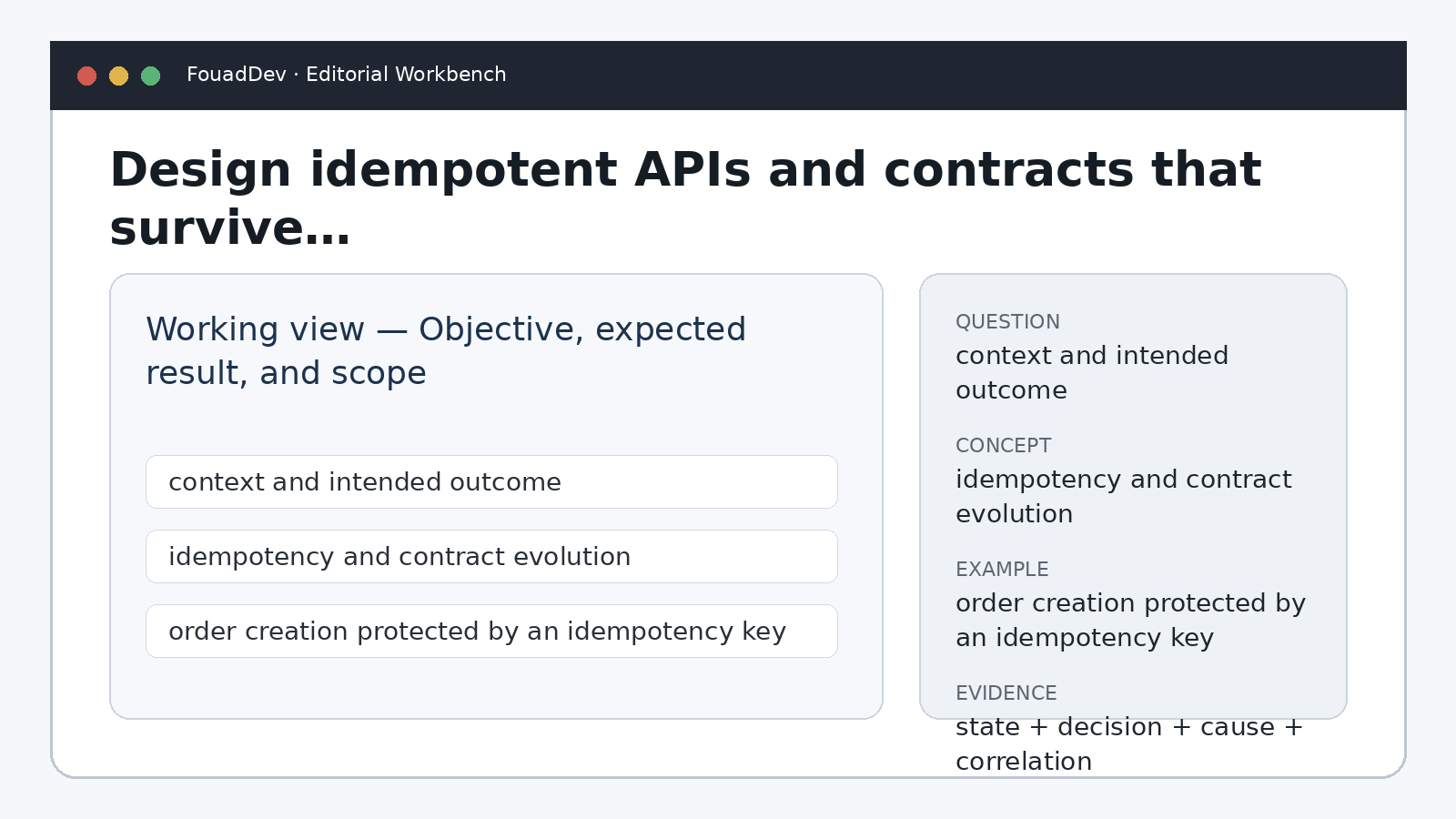 Design idempotent APIs and contracts that survive retries