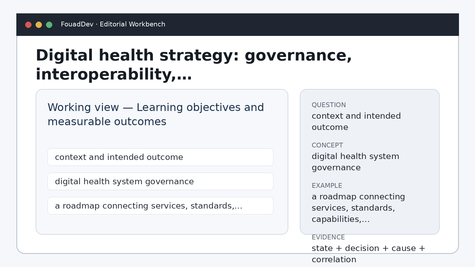 Digital health strategy: governance, interoperability, and local capacity
