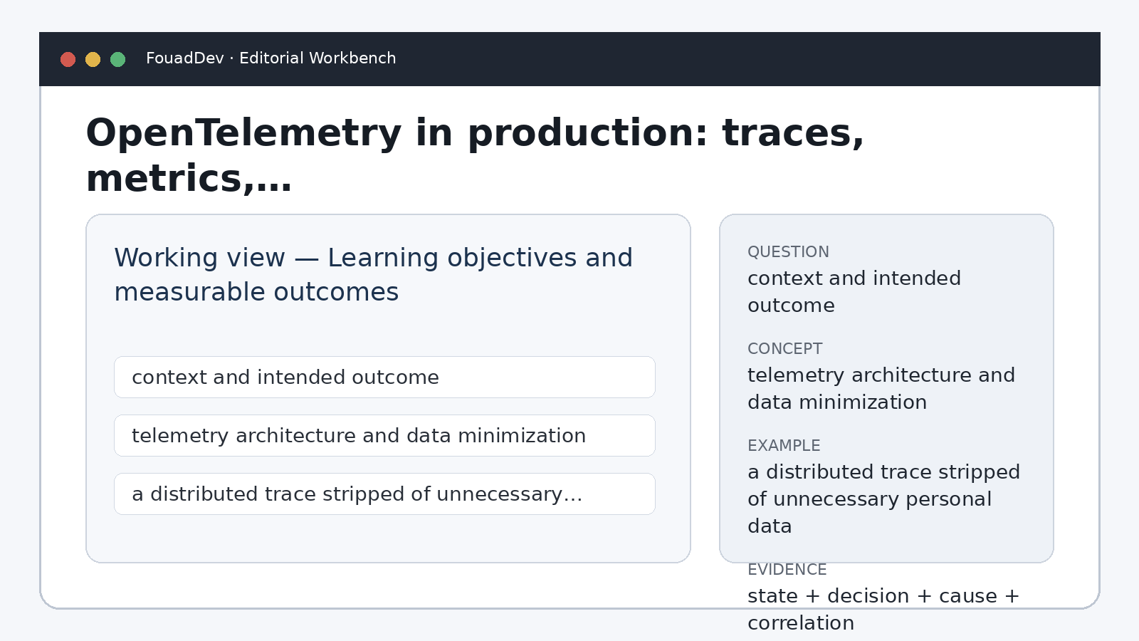 OpenTelemetry في الإنتاج: التتبعات والمقاييس والسجلات والبيانات الحساسة