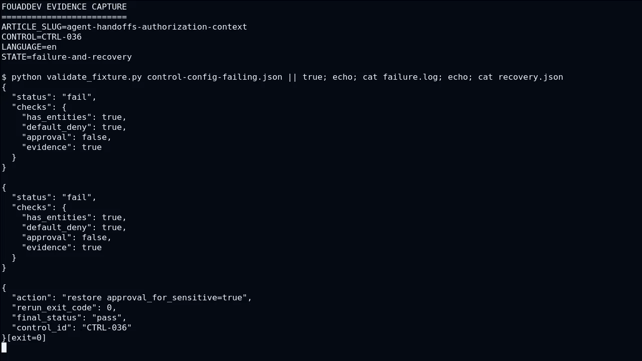 Technical state of specialist agent for Designing agent handoffs that do not lose authorization context