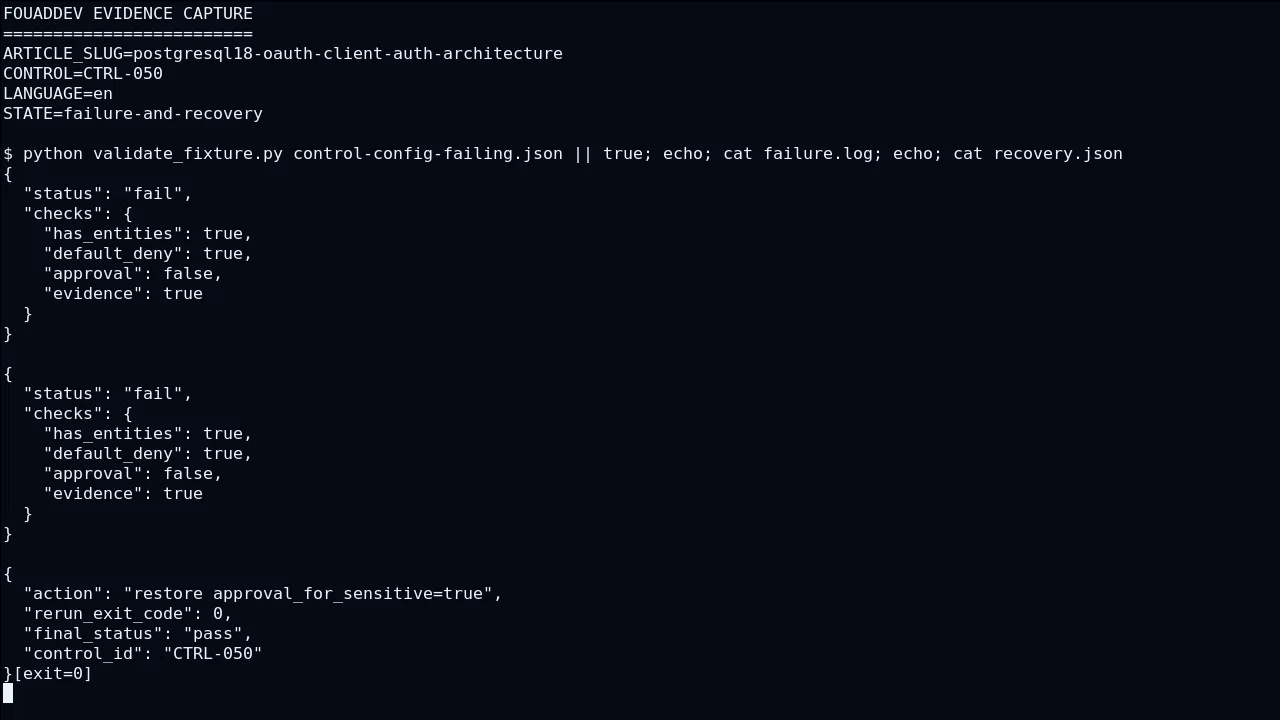Technical state of authorization server for PostgreSQL 18 OAuth client authentication: architecture before configuration